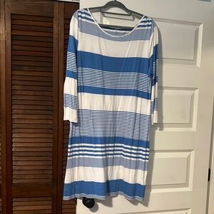 Lilly Pulitzer White and Blue Cuffed 3/4 Sleeve Dress